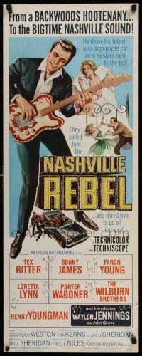 6g342 NASHVILLE REBEL insert '66 art of Waylon Jennings playing guitar & sexy near-naked girl!