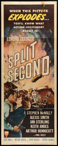 6g435 SPLIT SECOND insert '53 art of Stephen McNally kissing Alexis Smith, Dick Powell noir!