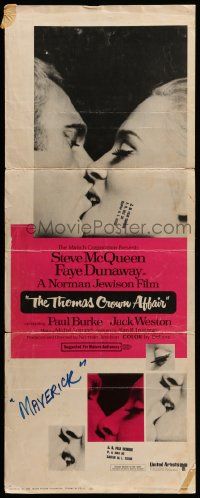 6g460 THOMAS CROWN AFFAIR insert '68 best kiss close up of Steve McQueen & sexy Faye Dunaway!