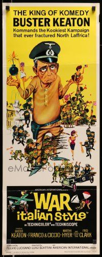 6g482 WAR ITALIAN STYLE insert '66 Due Marines e un Generale, cartoon art of Buster Keaton as Nazi