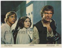 6j484 STAR WARS color 11x14 still '77 George Lucas classic sci-fi, Luke, Han & Princess Leia!