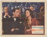 6j231 HOUSE OF STRANGERS LC #5 '49 close up of Richard Conte & Susan Hayward at show in theater!