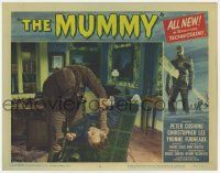 6j348 MUMMY LC #2 '59 best close up of Christopher Lee as the monster attacking Peter Cushing!