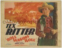 6j836 ROLL WAGONS ROLL TC '40 great c/u of cowboy Tex Ritter + Native American Indians attacking!