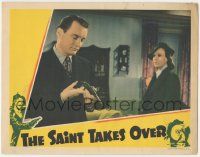 6j438 SAINT TAKES OVER LC '40 shocked Wendy Barrie watches George Sanders holding pistol!