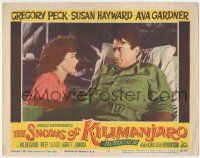 6j469 SNOWS OF KILIMANJARO LC #3 '52 pretty Susan Hayward smiles at Gregory Peck laying in bed!