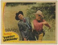 6j493 SUNSET SERENADE LC '42 great close up of cowboy Roy Rogers slugging bad guy in the face!