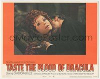 6j499 TASTE THE BLOOD OF DRACULA LC #2 '70 c/u of vampire Christopher Lee feeding, Hammer horror!