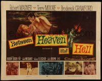 6p049 BETWEEN HEAVEN & HELL 1/2sh '56 barechested Robert Wagner with sexy Terry Moore on ground!