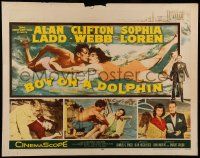 6p066 BOY ON A DOLPHIN 1/2sh '57 art of Alan Ladd & sexiest Sophia Loren swimming underwater!
