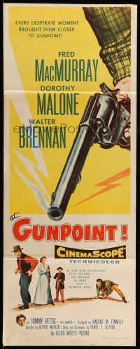 6p513 AT GUNPOINT insert '55 Fred MacMurray, cool huge artwork image of smoking gun by Besser!