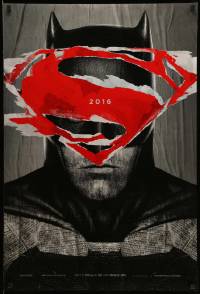 6r052 BATMAN V SUPERMAN teaser DS 1sh '16 cool close up of Ben Affleck in title role under symbol!