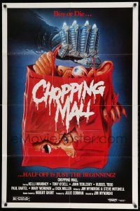 6r676 CHOPPING MALL signed 27x41 video poster '86 by Roger Corman, hand carrying shopping bag!
