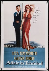 6r862 AFFAIR IN TRINIDAD 26x38 commercial poster '80s art of sexiest Rita Hayworth & Glenn Ford!