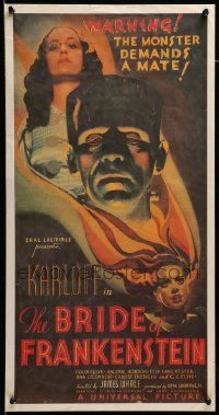 6r873 BRIDE OF FRANKENSTEIN 14x27 commercial poster '70s Lanchester & Boris Karloff as the monster