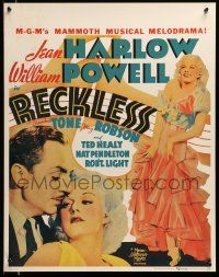 6r964 RECKLESS 22x28 commercial poster '80s artwork of sexy Jean Harlow & William Powell!