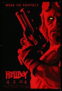 6r208 HELLBOY teaser 1sh '04 Mike Mignola comic, cool red image of Ron Perlman, here to protect!