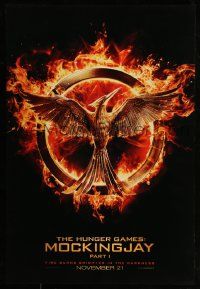 6r229 HUNGER GAMES: MOCKINGJAY - PART 1 teaser DS 1sh '14 logo, fire burns brighter in the darkness