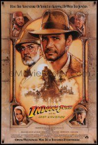 6r241 INDIANA JONES & THE LAST CRUSADE advance 1sh '89 Ford/Connery over a brown background by Drew