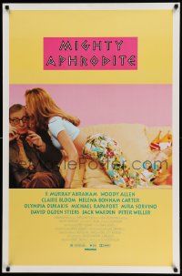 6r329 MIGHTY APHRODITE 1sh '95 the new comedy from Woody Allen, Mira Sorvino, cool yellow design!