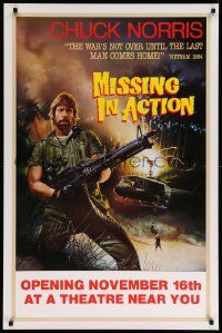 6r334 MISSING IN ACTION teaser 1sh '84 cool Watts artwork of Chuck Norris in Vietnam!