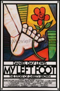 6r347 MY LEFT FOOT int'l 1sh '89 Daniel Day-Lewis, cool artwork of foot w/flower by Seltzer!