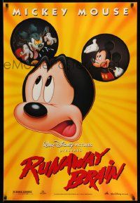 6r412 RUNAWAY BRAIN DS 1sh '95 Disney, great huge Mickey Mouse Jekyll & Hyde cartoon image!