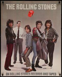6r653 ROLLING STONES 24x30 music poster '80s Mick Jagger, Richards, Wyman, whole group!