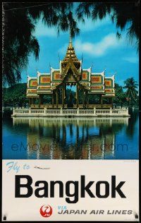 6r557 JAPAN AIR LINES BANGKOK 25x39 Japanese travel poster '70s image of summer palace in Thailand!