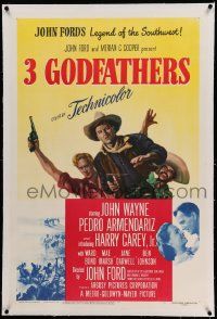 6s001 3 GODFATHERS linen 1sh '49 cowboy John Wayne in John Ford's Legend of the Southwest!