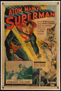 6s007 ATOM MAN VS SUPERMAN linen chapter 6 1sh '50 Kirk Alyn in costume in BOTH art & inset photo!