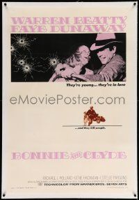 6s028 BONNIE & CLYDE linen 1sh '67 notorious crime duo Warren Beatty & Faye Dunaway!