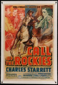 6s036 CALL OF THE ROCKIES linen 1sh '38 art of Charles Starrett, a song-streaked sagebrush sockeroo!