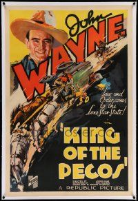 6s142 KING OF THE PECOS linen 1sh '36 John Wayne brings law & order to the Lone Star State, rare!