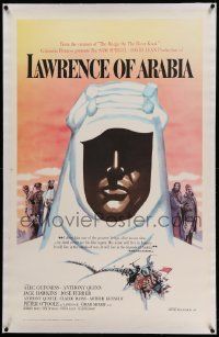 6s146 LAWRENCE OF ARABIA linen pre-Awards 1sh '62 David Lean, Kerfyser silhouette art of O'Toole!