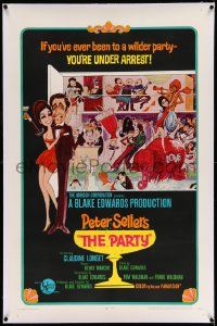 6s199 PARTY linen 1sh '68 Peter Sellers, Blake Edwards, great different art NOT by Jack Davis!