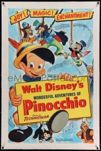 6s211 PINOCCHIO linen 1sh R54 Disney classic cartoon about a wooden boy who wants to be real!