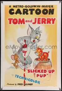 6s248 SLICKED-UP PUP linen 1sh '51 cartoon art of Tom & Jerry scared after painting Spike's puppy!