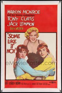 6s249 SOME LIKE IT HOT linen 1sh '59 sexy Marilyn Monroe with Tony Curtis & Jack Lemmon in drag!