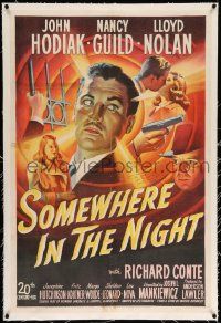 6s250 SOMEWHERE IN THE NIGHT signed linen 1sh '46 by director Joseph L. Mankiewicz, stone litho!
