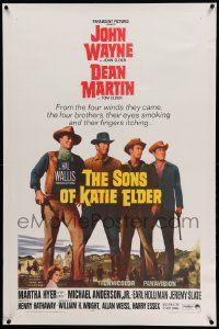 6s251 SONS OF KATIE ELDER linen 1sh '65 line up of John Wayne, Dean Martin & more + Martha Hyer!