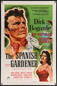 6s254 SPANISH GARDENER linen 1sh '57 artwork of Dirk Bogarde & sexy Maureen Swanson!