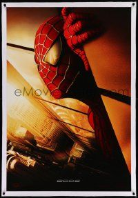 6s256 SPIDER-MAN linen Spanish/U.S. teaser 1sh '02 Tobey Maguire w/WTC towers in eyes, Marvel Comics