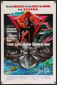 6s257 SPY WHO LOVED ME linen 1sh '77 art of Roger Moore as James Bond & Barbara Bach by Bob Peak!