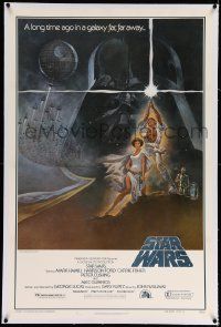 6s259 STAR WARS linen style A 1st printing 1sh '77 George Lucas classic sci-fi epic, Tom Jung art!