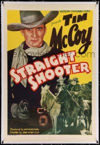 6s263 STRAIGHT SHOOTER linen 1sh '40 full-length close up of cowboy Tim McCoy pointing gun!