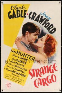 6s264 STRANGE CARGO linen style D 1sh '40 romantic art of Clark Gable & Joan Crawford, ultra rare!