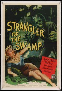6s265 STRANGLER OF THE SWAMP linen 1sh '46 art of the monster attacking sexy Rosemary La Planche!