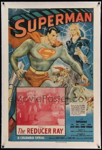 6s266 SUPERMAN linen chapter 3 1sh '48 Kirk Alyn in costume in both the artwork & the inset image!