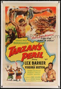 6s269 TARZAN'S PERIL linen 1sh '51 Lex Barker in the title role, it had to be filmed in Africa!
